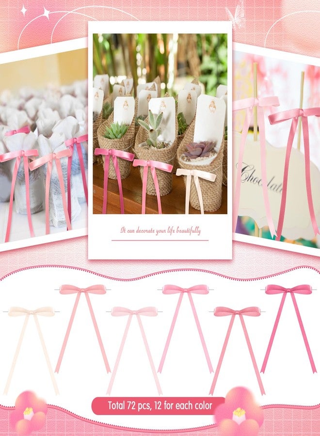 Canlierr 72 Pcs Pink Bows for Gift Wrapping, 5 x 7 Inch Satin Ribbon Twist Tie Bows, Craft DIY Gift Treat Bags Box Decorations for Birthday Valentine's Day Wedding Party - Image 3